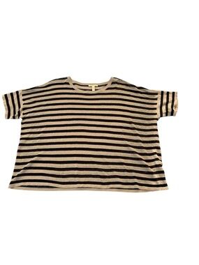 Eileen Fisher size medium Striped Short Sleeve Knit Top oversized organic black